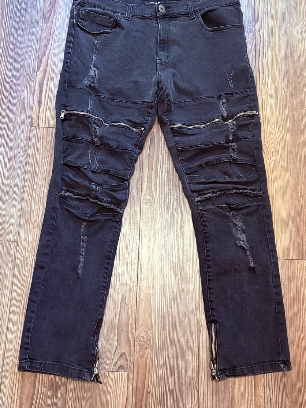 Krisp Black Distressed Moto Biker Jeans 38x32